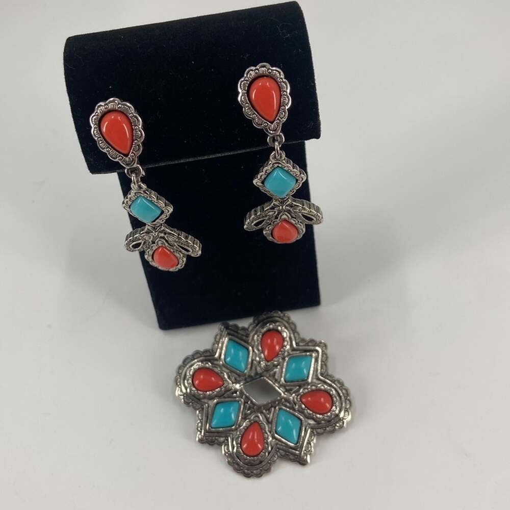 Avon tribal clip on earrings and brooch set